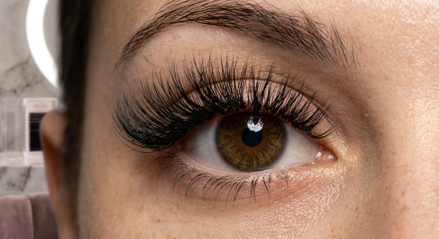 Close-up of a full set of volume lash extensions